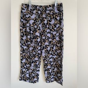 Garnet Hill Floral Cropped Pants in Black and Lavender